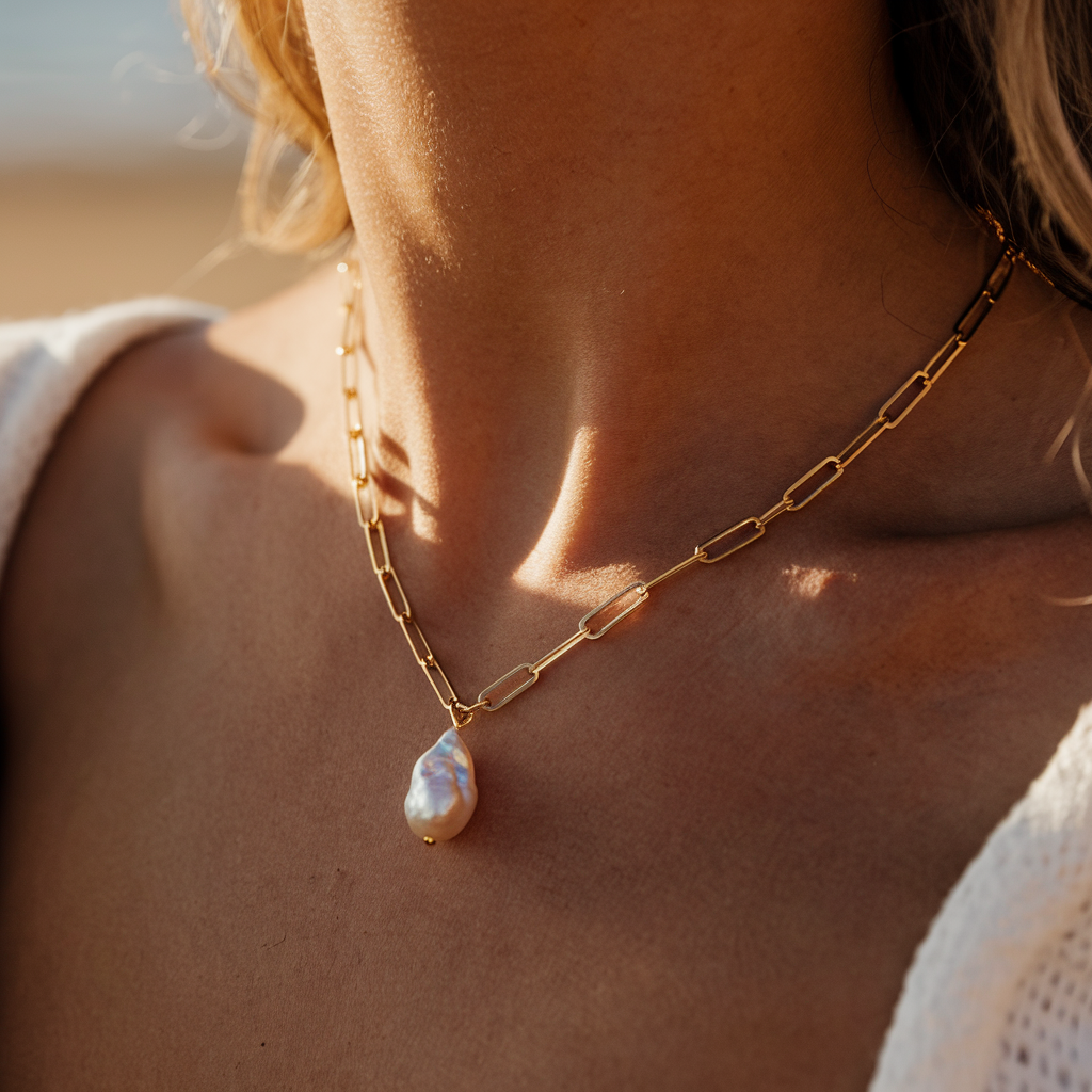 Paperclip Pearl Necklace